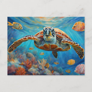 Carte Postale Tortue de mer, poisson tropical nager dans l'océan