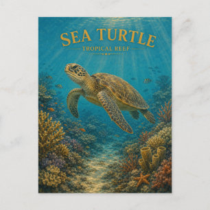 Carte Postale Tortue de mer Récif tropical Aquarelle GeoSaga