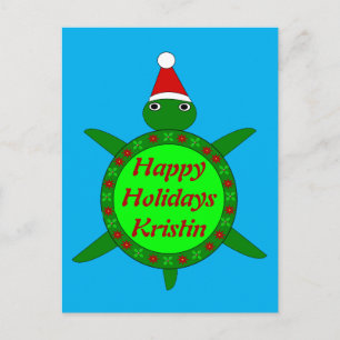 Carte Postale Tortue de Noël mignonne avec coquille de fleurs