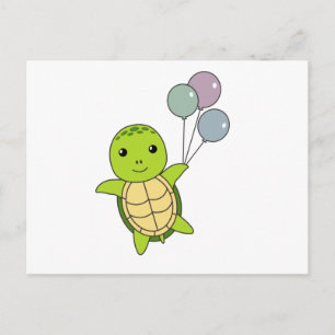 Carte Postale Tortue Douce Animal Vol Ballons Enfants