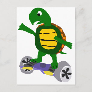 Carte Postale Tortue drôle sur Hoverboard Art original