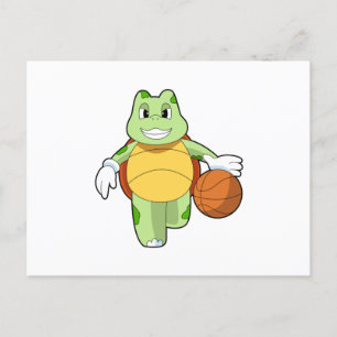 Carte Postale Tortue en joueur de basket-ball avec Basketball.PN