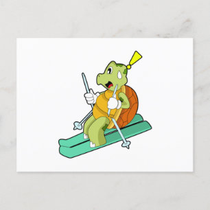 Carte Postale Tortue en skieur avec ski