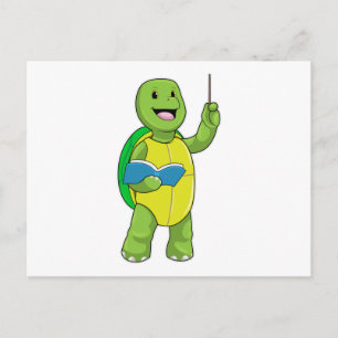 Carte Postale Tortue en tant qu'enseignant avec livre et pointeu