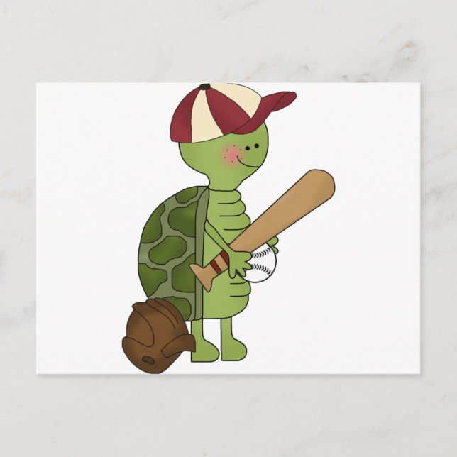 Carte Postale Tortue jouant au baseball (Devant)
