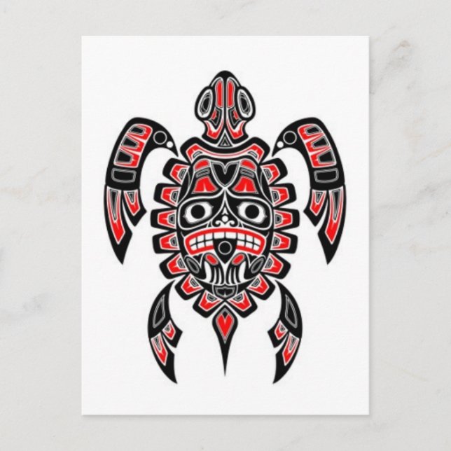 Carte Postale Tortue marine de l'esprit haïda rouge et noire (Devant)
