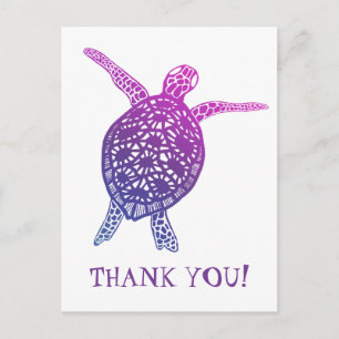 Carte Postale Tortue marine Tortue terrestre MERCI ! Violet