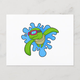 Carte Postale Tortue Natation Lunettes de natation
