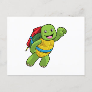 Carte Postale Tortue volant avec fusée