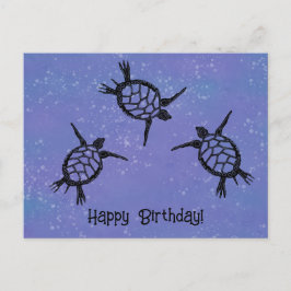 Carte Postale Tortues de mer nageant  Joyeux Anniversaire