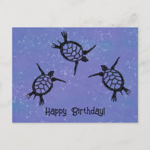 Carte Postale Tortues de mer nageant  Joyeux Anniversaire