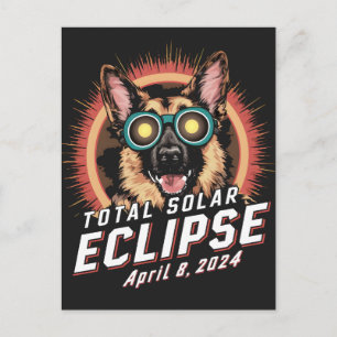 Carte Postale Total Éclipse solaire Avril 2024 Chien berger alle