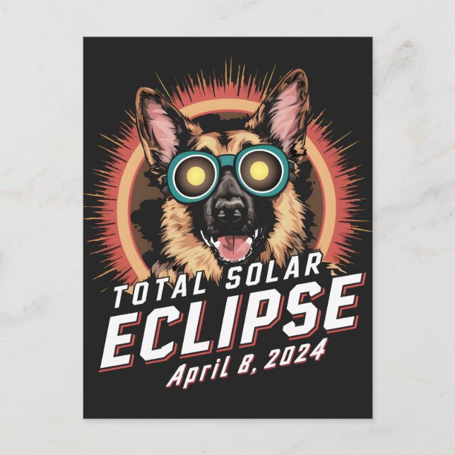 Carte Postale Total Éclipse solaire Avril 2024 Chien berger alle (Devant)