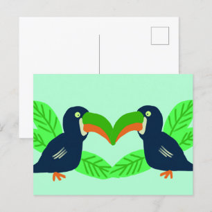 Carte Postale Toucans Et Feuilles Tropicaux