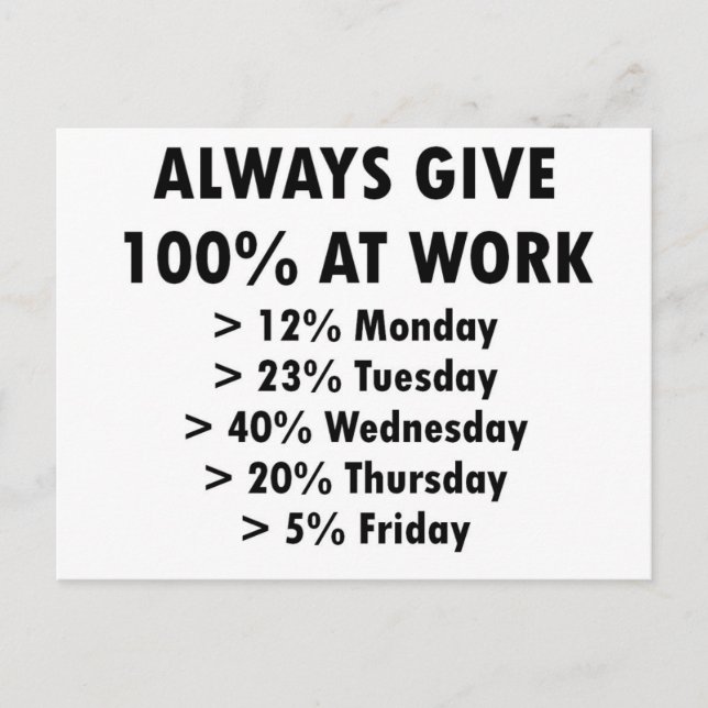 Carte Postale Toujours donner 100% au travail (Devant)