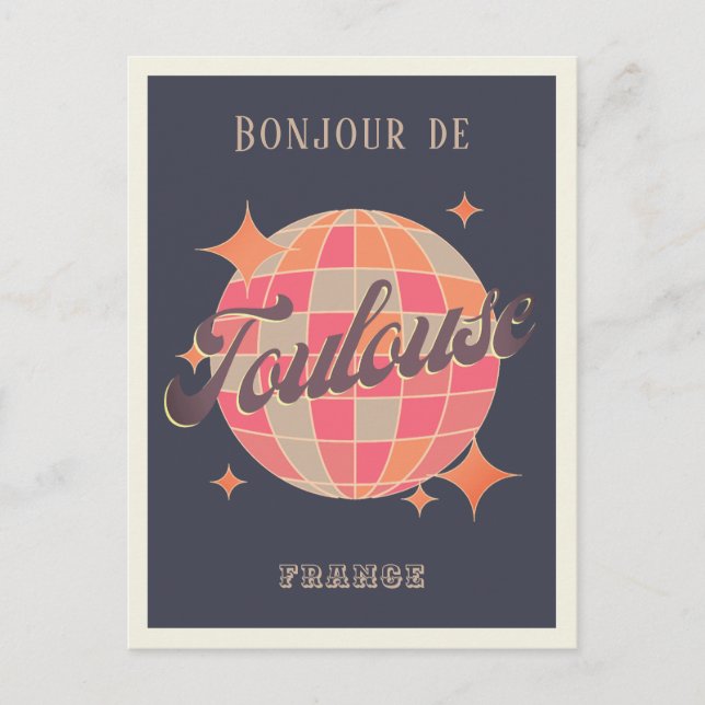 Carte Postale Toulouse France voyage bonjour retro soirée violet (Devant)