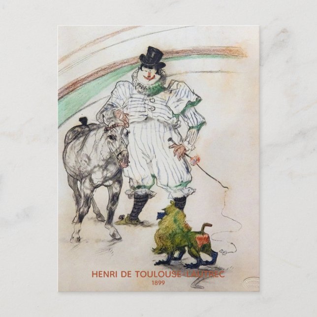 Carte Postale Toulouse-Lautrec, Clown de cirque avec Cheval et S (Devant)