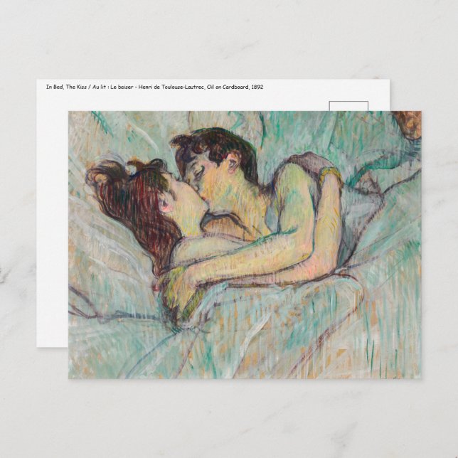 Carte Postale Toulouse-Lautrec - En Lit, Baiser (Devant / Derrière)