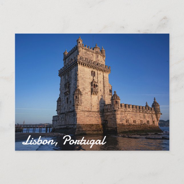 Carte Postale Tour Belem au coucher du soleil à Lisbonne, Portug (Devant)