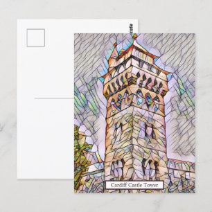 Carte Postale Tour de l'horloge du château Cardiff Art numérique