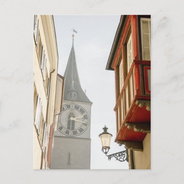 Carte Postale Tour de l'horloge Eglise St Peters de Zurich & Win (Devant)