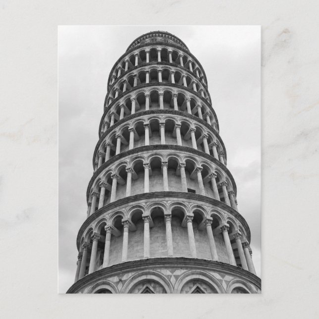 Carte Postale Tour de Pise en noir et blanc Italie (Devant)
