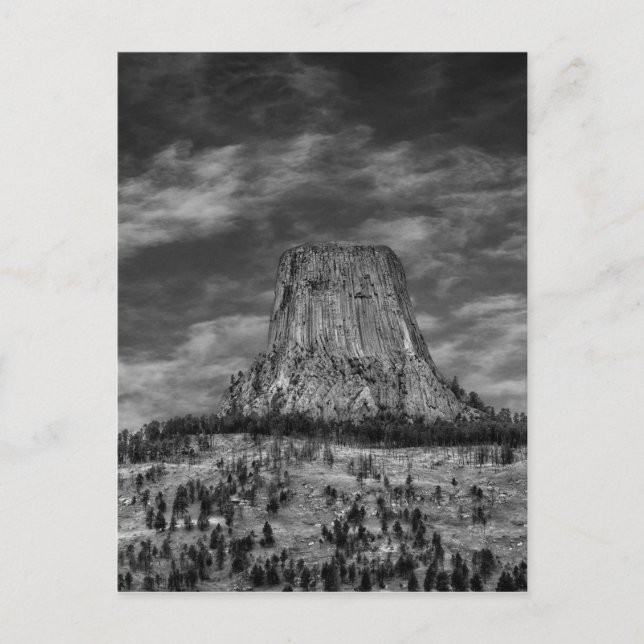 Carte Postale Tour Devils dans le Wyoming noir et blanc (Devant)