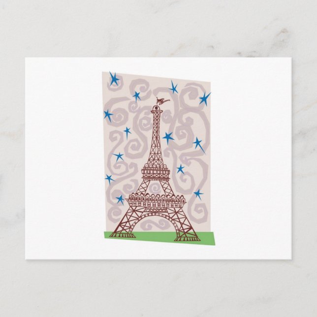 Carte Postale Tour Eiffel avec perles et étoiles (Devant)