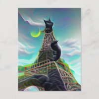 Tour Eiffel Chat Noir Crépuscule Surréaliste Paris