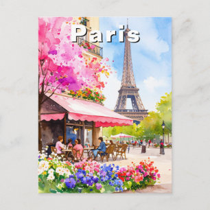 Carte Postale Tour Eiffel et café de voyage à l'aquarelle Paris
