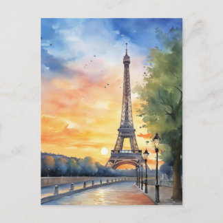 Carte Postale Tour Eiffel Paris France Coucher de soleil Aquarel