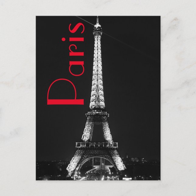 Carte Postale Tour Eiffel rouge noir à Paris Nuit (Devant)