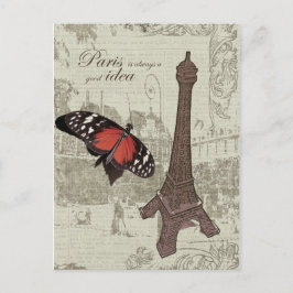 Carte Postale Tour Eiffel, rue paris et papillon