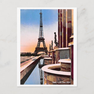 Carte Postale Tour Eiffel Vintage Oiseaux colorés Vue oeil