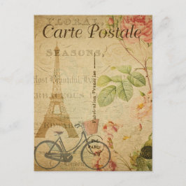 Carte Postale Tour Eiffel vintage Paris Vélo Floral Français