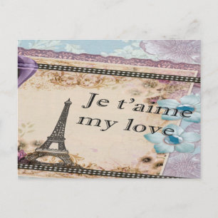Carte Postale Tour Eiffel vintage romantique
