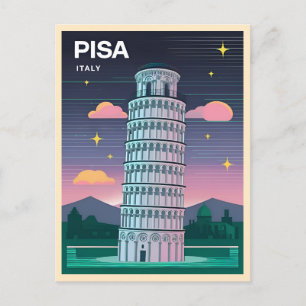 Carte Postale Tour penchée Neon Synthwave 80s Retro Pise Italie