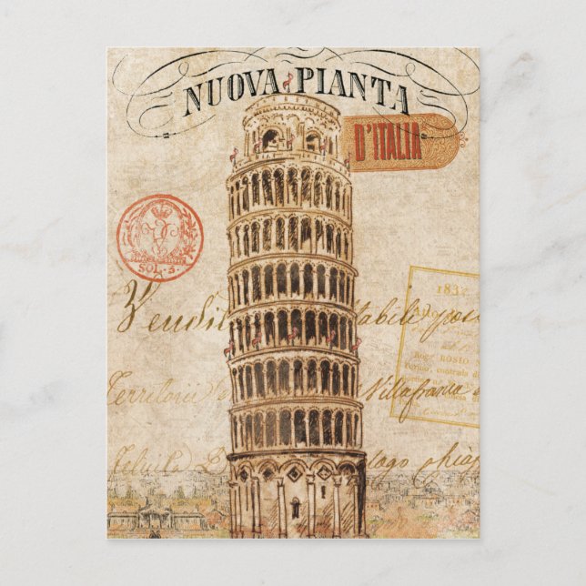 Carte Postale Tour vintage de Pise (Devant)
