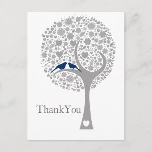 Carte Postale tourbillon bleu marine lovebirds mariage Merci