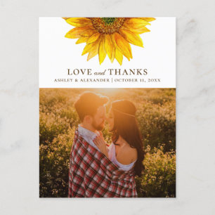 Carte Postale Tournesol aquarelle. Mariage rustique merci