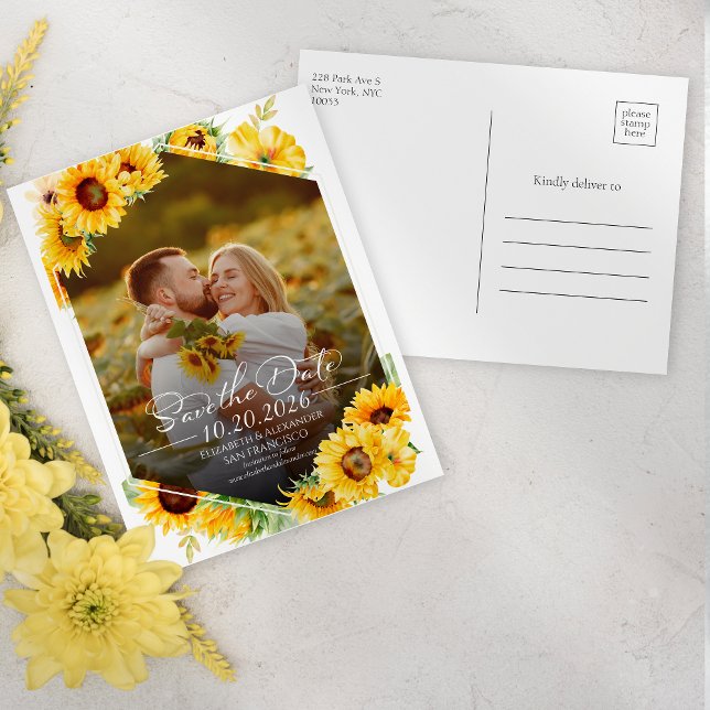 Carte Postale Tournesol Automne Photo Mariage Enregistrer la dat (Créateur téléchargé)