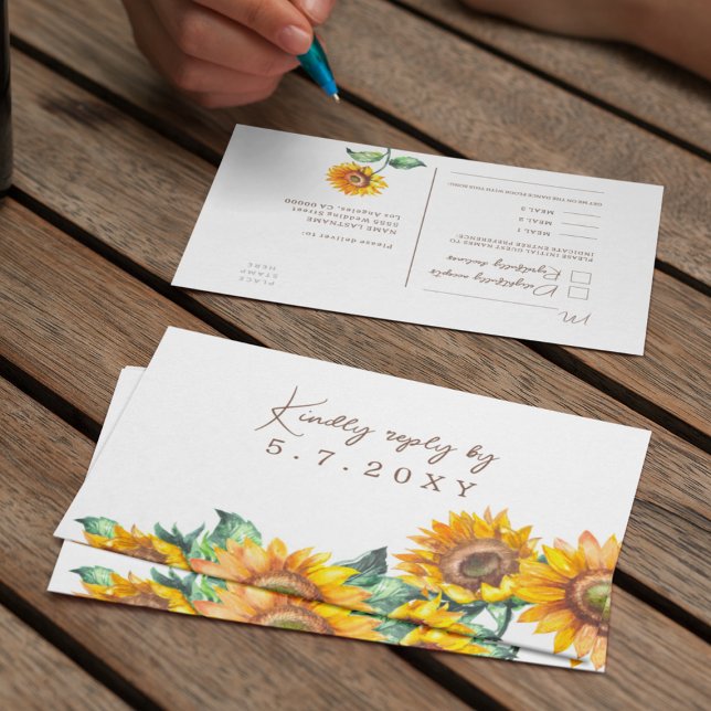 Carte Postale Tournesol Blanc Rustique RSVP Repas Personnalisés  (Créateur téléchargé)