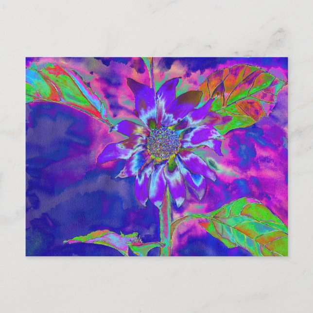 Carte Postale Tournesol bleu violet Abstrait | rétro amusant fun (Devant)