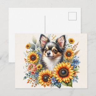 Carte postale tournesol Chihuahua   Art canin flor