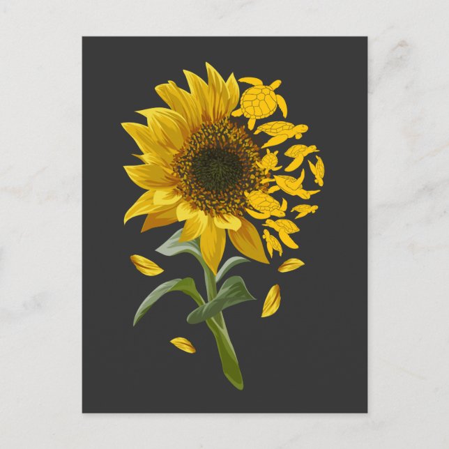 Carte Postale Tournesol de Tortue Jardinage Océan Sensibilisatio (Devant)