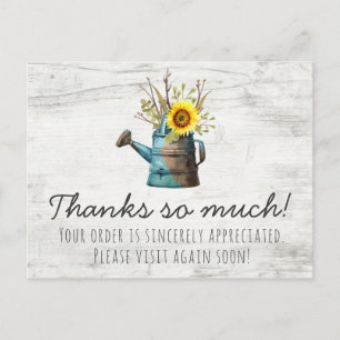 Carte Postale Tournesol Floral & Bois Rustique Vintage Merci