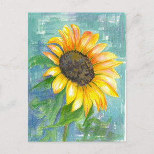 Carte Postale Tournesol jaune Aquarelle Peinture