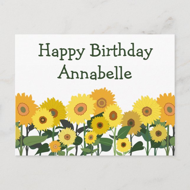 Carte Postale Tournesol Joyeux Anniversaire Personnalisé (Devant)