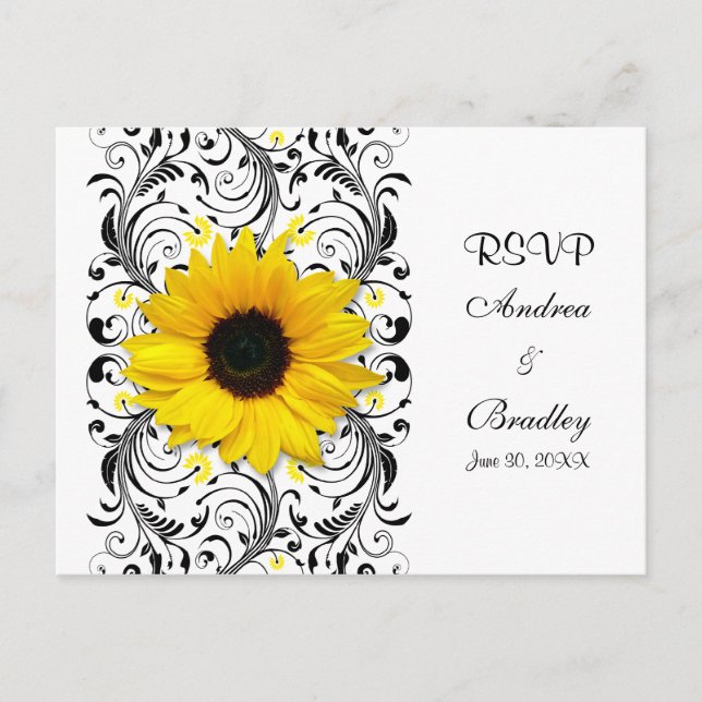 Carte postale Tournesol noir & blanc Floral RSVP (Devant)
