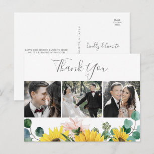 Carte Postale Tournesol rustique 3 Mariage photo Merci